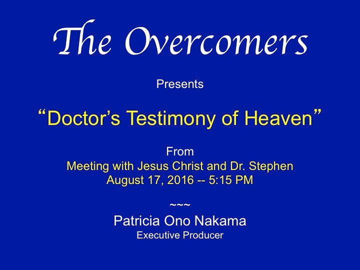 A blue and white poster with the words " doctor 's testimony of heaven ".